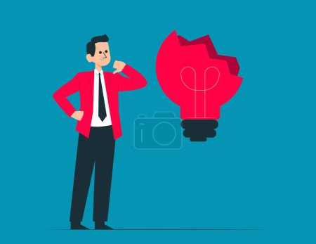Illustration for Broken light bulb. Unsuccessful entrepreneur - Royalty Free Image