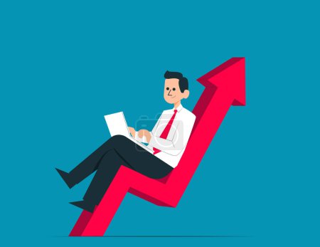 Illustration for Business person lying on arrow. Financial investment vector concep - Royalty Free Image