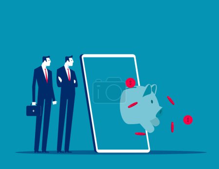Illustration for Investor standing with mobile application. Fintech financial technolog - Royalty Free Image