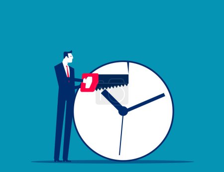 Illustration for Saw to break the clock. Time management vector concep - Royalty Free Image