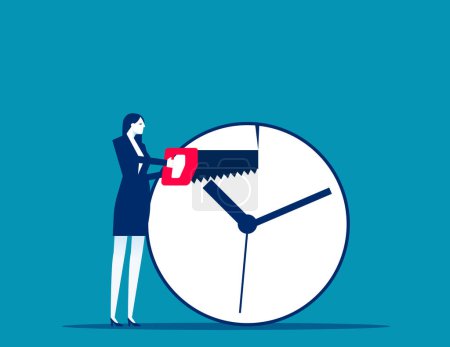 Illustration for Saw to break the clock. Time management vector concep - Royalty Free Image