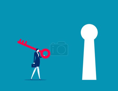 Ilustración de Inversor hokding llave y caminar para desbloquear ojo de cerradura para llegar a tar get. Objetivo logro vector cóncavo - Imagen libre de derechos