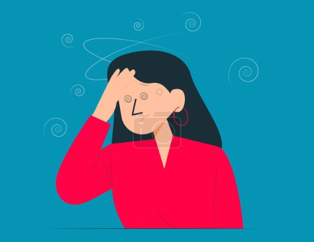 Person feeling dizzy and anxious suffer from mental problems. Vector illustratio
