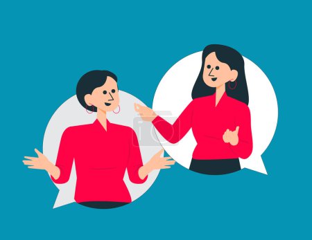 Illustration for Two young person talking with speech bubbles. Communication concep - Royalty Free Image