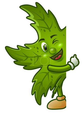 Illustration for Cute cartoon Marijuana leaf with big signboard. - Royalty Free Image