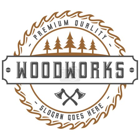 Illustration for Wood Work Vintage Carpentry Logo Design Label Badge Illustration Vector - Royalty Free Image