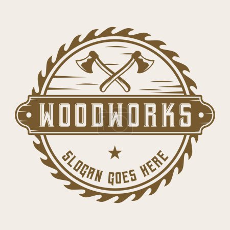 Ilustración de Vintage carpintería madera trabajador logotipo diseño etiqueta insignia ilustración vector - Imagen libre de derechos