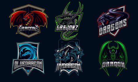 Dragon E-sport Logo Design Bundle Set , symbol, icon collection vector illustration gaming team