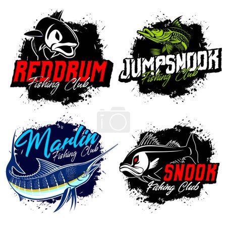Illustration for Fishing Logo. Bundle of unique and Fresh fishing logo bundle template. great to use as any fishing company and Product logo. - Royalty Free Image