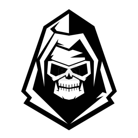 Téléchargez les illustrations : Grim Reaper Logo Vector Skull in Black And White design vector - en licence libre de droit