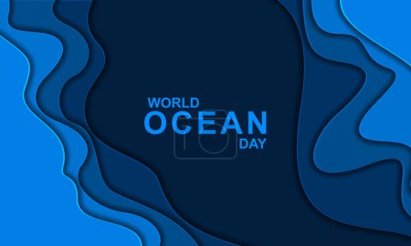 Téléchargez les illustrations : Couverture Journée mondiale de l'océan fond. Papier découpé sous-marin fond vecteur. - en licence libre de droit