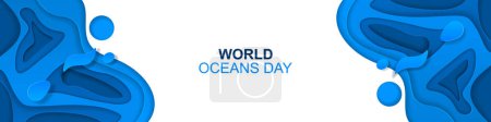 Téléchargez les illustrations : Tête de la conception de la Journée mondiale des océans avec océan sous-marin, illustration vectorielle. - en licence libre de droit