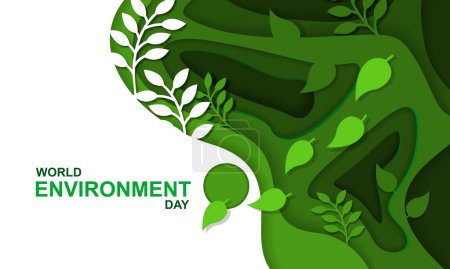 Ilustración de Día mundial del medio ambiente - rama verde y hojas de diseño de vectores de fondo - Imagen libre de derechos