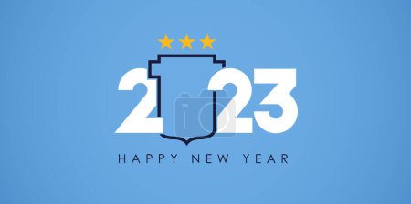 Illustration for Happy New Year 2023 banner template design with Celebration of the world championship of the Argentina national team concept. Sport banner for New Year. Vector illustration. - Royalty Free Image