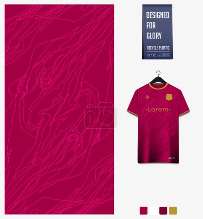 Illustration for Soccer jersey pattern design. Chaotic line on red background for soccer kit, football kit, bicycle, e-sport, basketball, t shirt mockup template. Fabric pattern. Abstract background. Vector Illustration. - Royalty Free Image