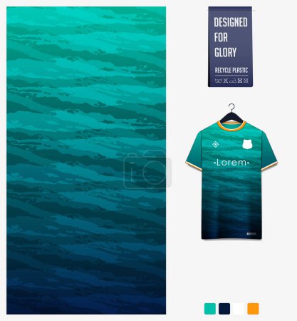 Illustration for Soccer jersey pattern design. Grunge texture on green background for soccer kit, football kit, bicycle, e-sport, basketball, t shirt mockup template. Fabric pattern. Abstract background. Vector Illustration. - Royalty Free Image