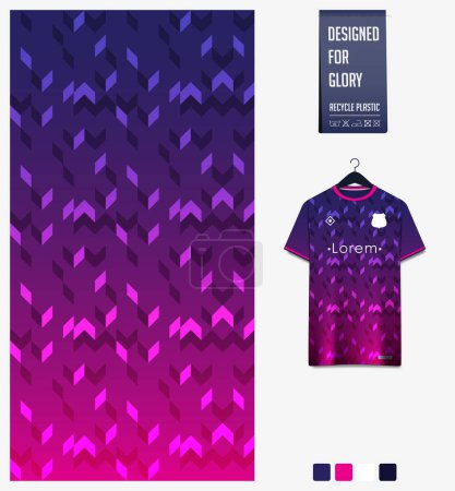 Illustration for Soccer jersey pattern design. Geometric pattern on violet background for soccer kit, football kit, bicycle, e-sport, basketball, t shirt mockup template. Fabric pattern. Abstract background. Vector Illustration. - Royalty Free Image