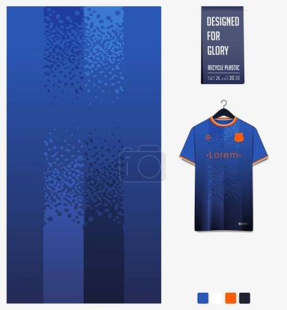 Illustration for Soccer jersey pattern design. Halftone pattern on blue background for soccer kit, football kit, bicycle, e-sport, basketball, t shirt mockup template. Fabric pattern. Abstract background. Vector Illustration. - Royalty Free Image
