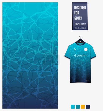Illustration for Soccer jersey pattern design. Water surface pattern on blue background for soccer kit, football kit, bicycle, e-sport, basketball, t shirt mockup template. Fabric pattern. Abstract background. Vector Illustration. - Royalty Free Image