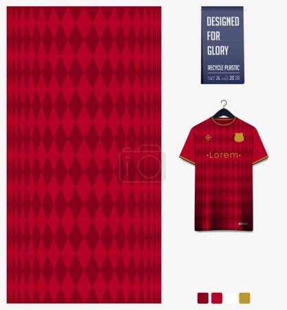 Illustration for Soccer jersey pattern design. Diamond pattern on red background for soccer kit, football kit, bicycle, e-sport, basketball, t shirt mockup template. Fabric pattern. Abstract background. Vector Illustration. - Royalty Free Image
