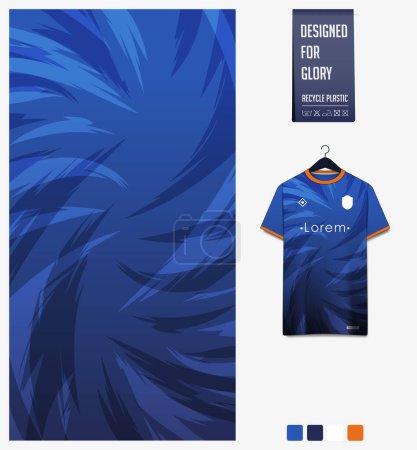 Illustration for Soccer jersey pattern design. Swirl pattern on blue background for soccer kit, football kit, bicycle, e-sport, basketball, t shirt mockup template. Fabric pattern. Abstract background. Vector Illustration. - Royalty Free Image