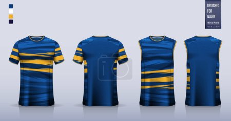 Illustration for T-shirt mockup, sport shirt template design for soccer jersey, football kit. Tank top for basketball jersey, running singlet. Fabric pattern for sport uniform in front and back view. Vector Illustration - Royalty Free Image