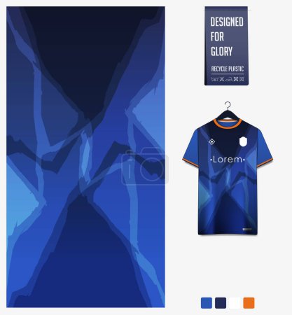 Illustration for Soccer jersey pattern design. Abstract pattern on blue background for soccer kit, football kit, bicycle, e-sport, basketball, t shirt mockup template. Fabric pattern. Abstract background. Vector Illustration. - Royalty Free Image