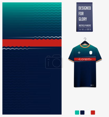 Illustration for Soccer jersey pattern design. Zig zag stripes pattern on blue background for soccer kit, football kit, cycling, e-sport, basketball, t shirt mockup template. Fabric pattern. Abstract background. Vector Illustration. - Royalty Free Image