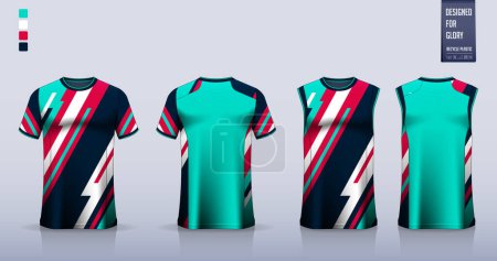 Illustration for T-shirt mockup, sport shirt template design for soccer jersey, football kit. Tank top for basketball jersey, running singlet. Fabric pattern for sport uniform in front and back view. Vector Illustration - Royalty Free Image