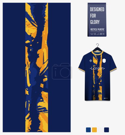 Illustration for Soccer jersey pattern design. Grunge pattern on blue background for soccer kit, football kit, cycling, e-sport, basketball, t shirt mockup template. Fabric pattern. Abstract background. Vector Illustration. - Royalty Free Image