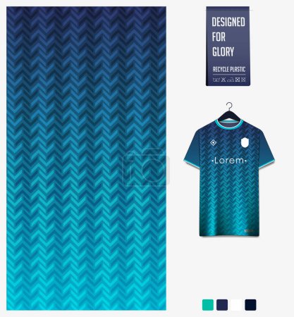 Illustration for Soccer jersey pattern design. Herringbone pattern on blue background for soccer kit, football kit, cycling, e-sport, basketball, t shirt mockup template. Fabric pattern. Abstract background. Vector Illustration. - Royalty Free Image