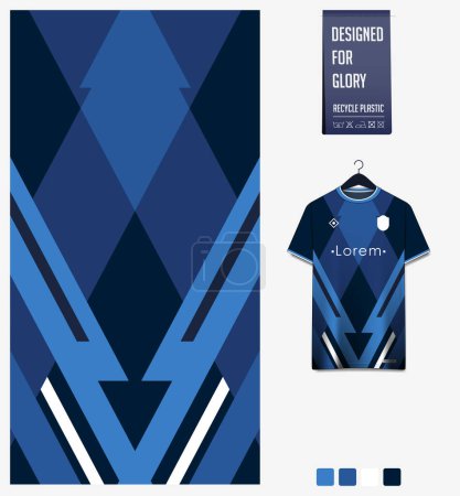 Illustration for Soccer jersey pattern design. Geometric pattern on blue background for soccer kit, football kit, cycling, e-sport, basketball, t shirt mockup template. Fabric pattern. Abstract background. Vector Illustration. - Royalty Free Image