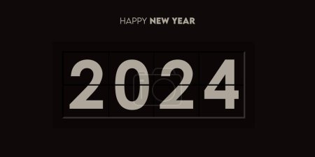 Téléchargez les illustrations : Créatif 2024 heureuse nouvelle année célébration carte de vœux et médias sociaux post ou modèle de conception de bannière dans le style flip clock ou concept de temps. Illustration vectorielle. - en licence libre de droit