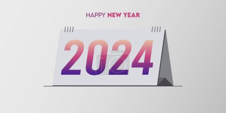 Téléchargez les illustrations : Créatif 2024 heureuse nouvelle année célébration carte de vœux et médias sociaux poste ou modèle de conception de bannière dans le concept de calendrier de bureau. Illustration vectorielle. - en licence libre de droit