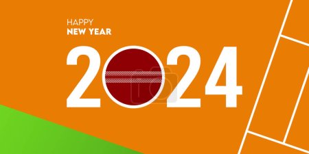 Téléchargez les illustrations : Créatif 2024 heureuse nouvelle année célébration carte de vœux et message de médias sociaux ou modèle de conception de bannière dans le cricket ou concept sportif. Illustration vectorielle. - en licence libre de droit