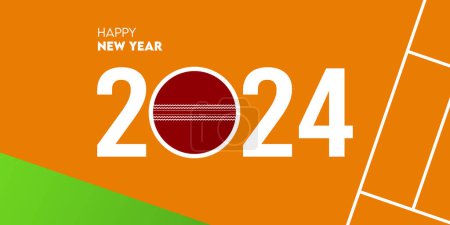 Illustration for Creative 2024 happy new year celebration greeting card and social media post or banner design template in cricket or sport concept. Vector Illustration. - Royalty Free Image