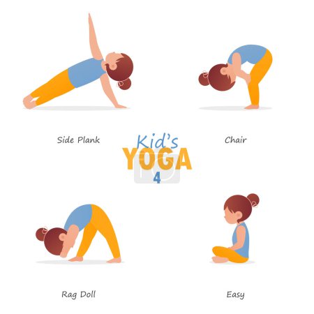 Photo for Yoga kid set. Gymnastics or exercise for children and healthy lifestyle. Cartoon kids in different yoga poses. Child character in flat design.  Vector and illustration. - Royalty Free Image