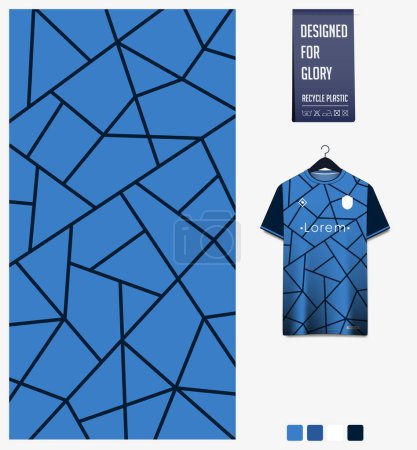 Illustration for Soccer jersey pattern design. Voronoi pattern on blue background for soccer kit, football kit, cycling, e-sport, basketball, t shirt mockup template. Fabric pattern. Abstract background. Vector Illustration. - Royalty Free Image