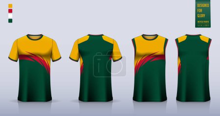 Illustration for T-shirt mockup, sport shirt template design for soccer jersey, football kit. Tank tops for basketball jersey, running singlet. Fabric pattern for sport uniform in front and back view. Vector Illustration - Royalty Free Image