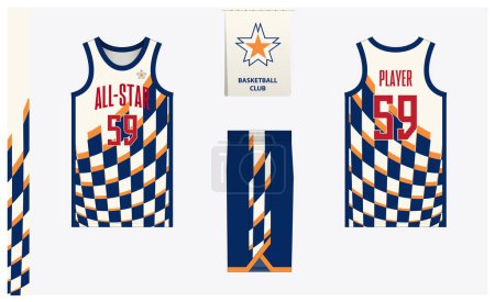 Illustration for Basketball uniform mockup template design for sport club. Basketball jersey, basketball shorts in front, back view and side view. Basketball logo design. Vector Illustration - Royalty Free Image
