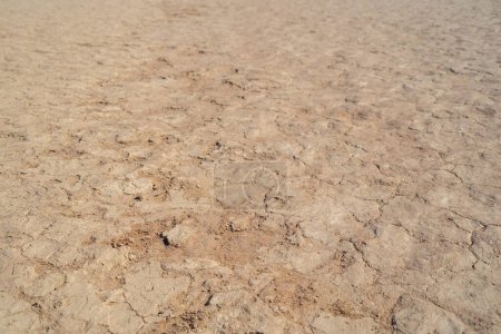 Foto de El suelo seco agrietado en la tierra con arena en el arrozal. grave escasez de agua y sequía estéril patrón árido textura fondo. - Imagen libre de derechos