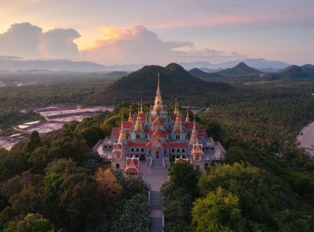 Photo for Aerial top view of  Wat Thang Sai, Prachuap Khiri Khan, Thailand. Travel trip on holiday and vacation. Thai tourist attraction architecture. - Royalty Free Image