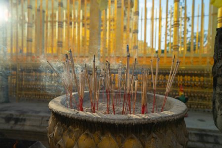Photo for Incense with smoke in temple. - Royalty Free Image