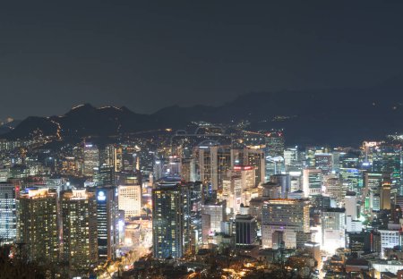 Photo for Aerial view of Seoul Downtown Skyline, South Korea. Financial district and business centers in smart urban city in Asia. Skyscraper and high-rise buildings. - Royalty Free Image