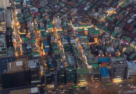 Téléchargez les photos : Vue aérienne du centre-ville de Séoul Skyline, Corée du Sud. Quartier financier et centres d'affaires dans la ville urbaine intelligente en Asie. gratte-ciel et immeubles de grande hauteur. - en image libre de droit