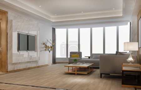 Photo for 3d rendering loft luxury living room in deluxe hotel suite - Royalty Free Image
