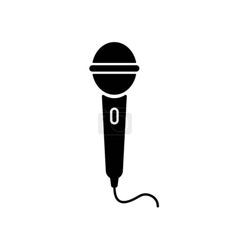 Ilustración de Silhouette microphone with cord icon. Interview podcast and sound recording equipment with music and concert vector broadcast effect - Imagen libre de derechos