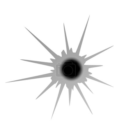 Illustration for Star bullet hole. Round gunshot damage with cracks from punching and exploding shells as symbol of danger and aggressive vector war - Royalty Free Image