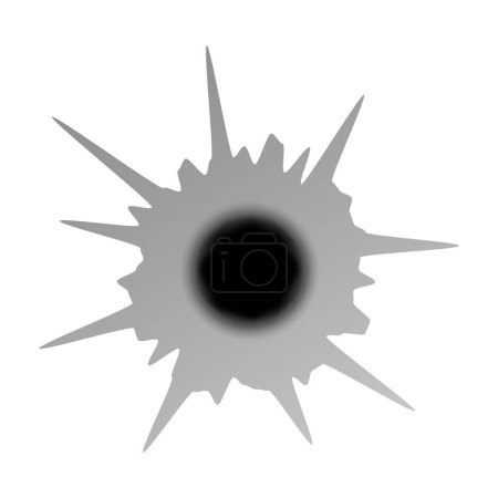 Illustration for Bullet hole with cracks. Round damage from punching and exploding shells as symbol of danger and aggressive vector war - Royalty Free Image
