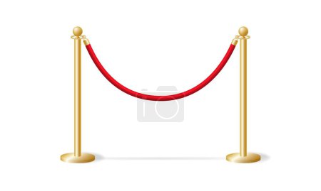 Clôture bornes en or avec modèle de corde rouge. Barrière de sécurité lors de cérémonies et d'événements solennels. Avertissement du service de sécurité que le passage est vectoriel fermé